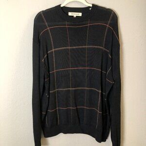Vintage Pronto Uomo Sweater Men's size L Black Rust & Tan Windowpane Crew Neck